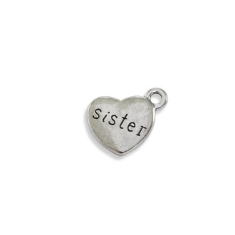 Metalowy wisiorek Serce Sister w kolorze melchioru 1 szt