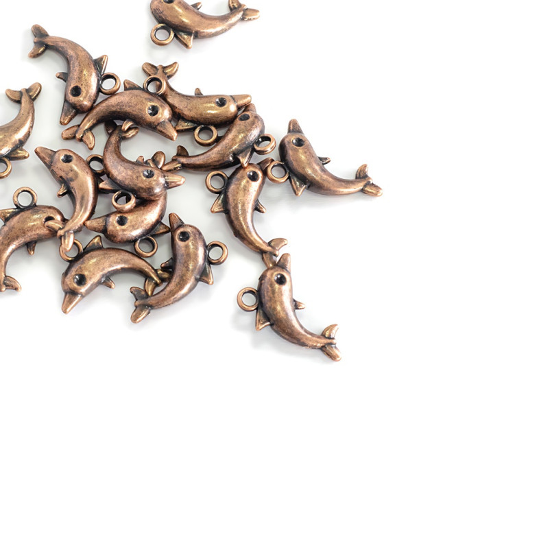 Metal pendant Dolphin copper 1 pc.
