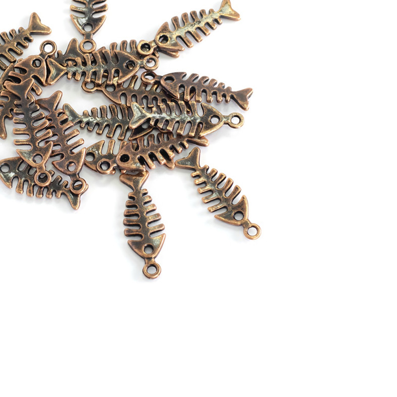 Metal pendant Fish skeleton copper 1 pc.