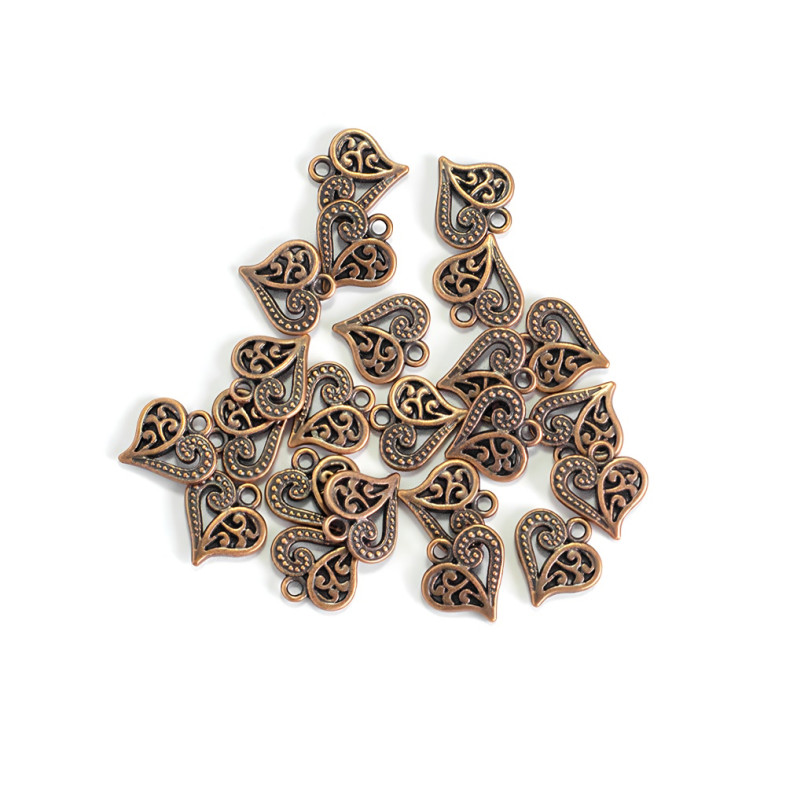 Metal pendant Openwork heart copper 1 pc.