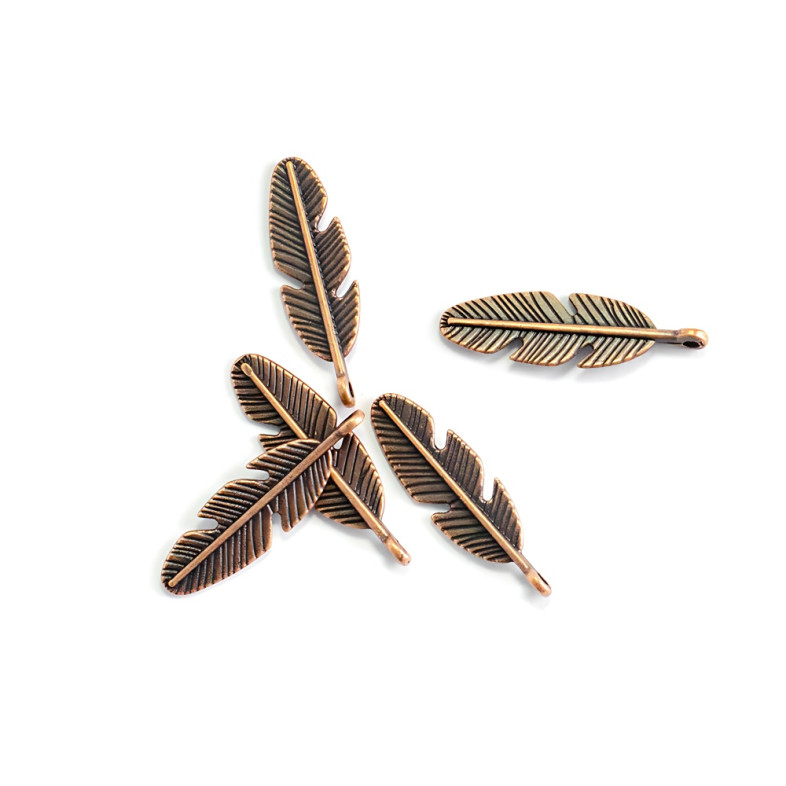 Metal pendant Feathers copper 1 pc