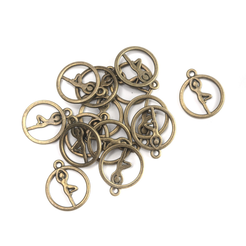 Metal pendant Ballerina in a circle bronze 1 pc