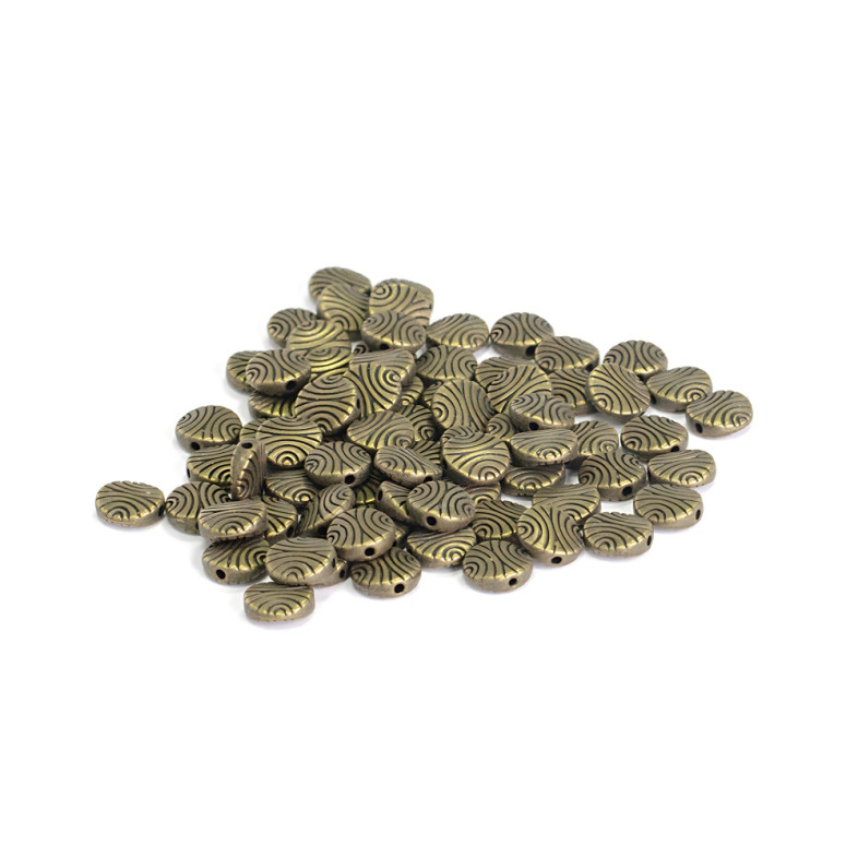 Koralik metaliczny płaski ze wzorem w kolorze brązu 1 szt