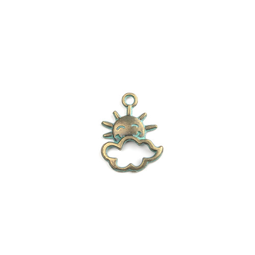 Metal pendant Sun with cloud oxidized bronze 1 pc