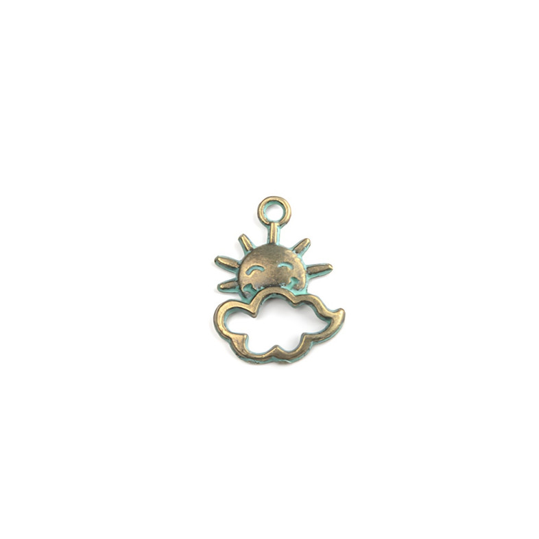 Metal pendant Sun with cloud oxidized bronze 1 pc