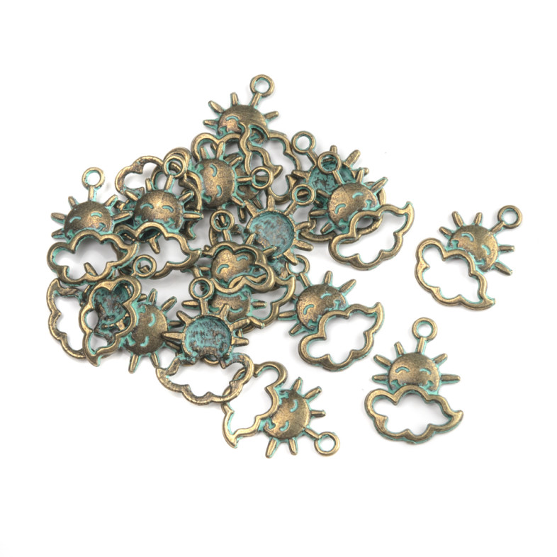 Metal pendant Sun with cloud oxidized bronze 1 pc