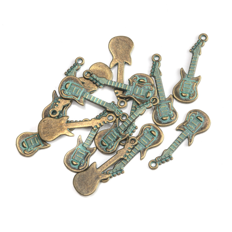 Metal pendant Guitar oxidized bronze 1 pc.