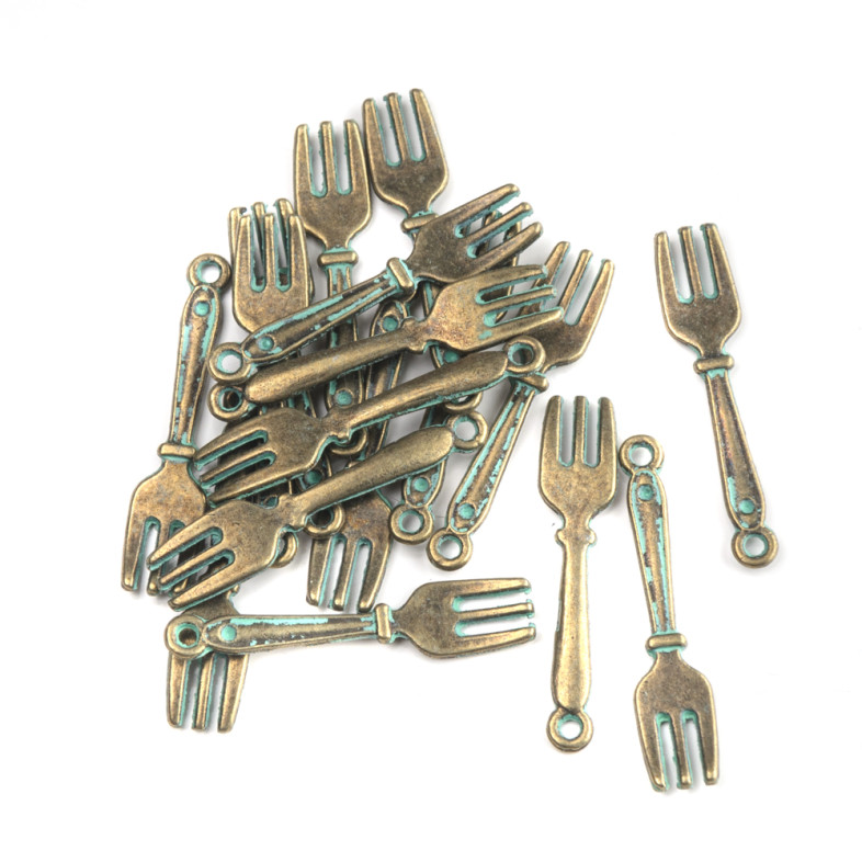 Metal pendant Fork oxidized bronze 1 pc