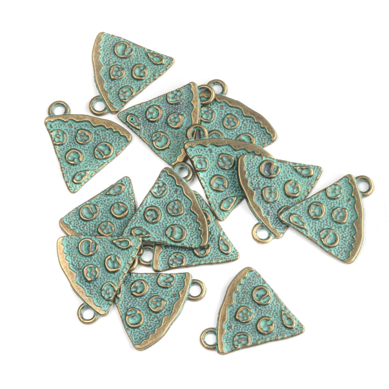 Metal pendant Pizza oxidized bronze 1 pc.