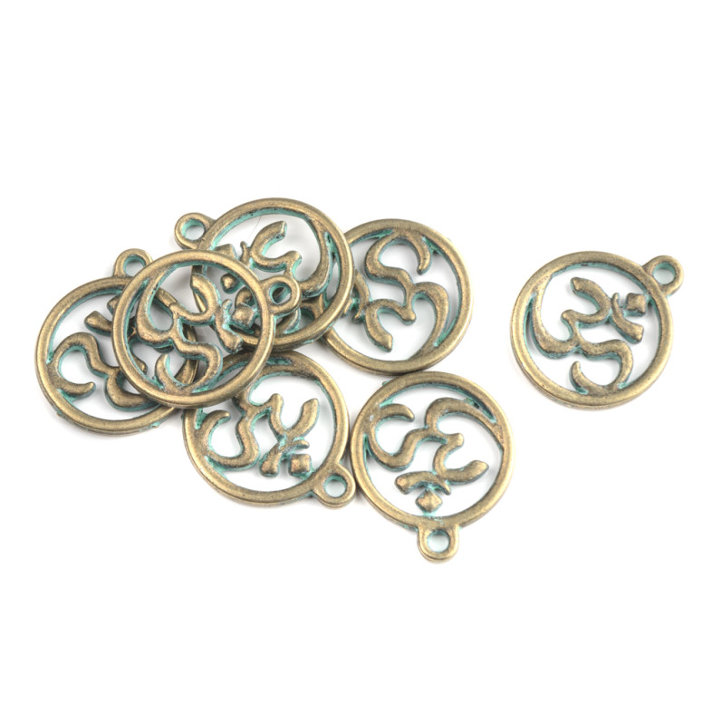 Metal pendant OM sign oxidized bronze 1 pc.