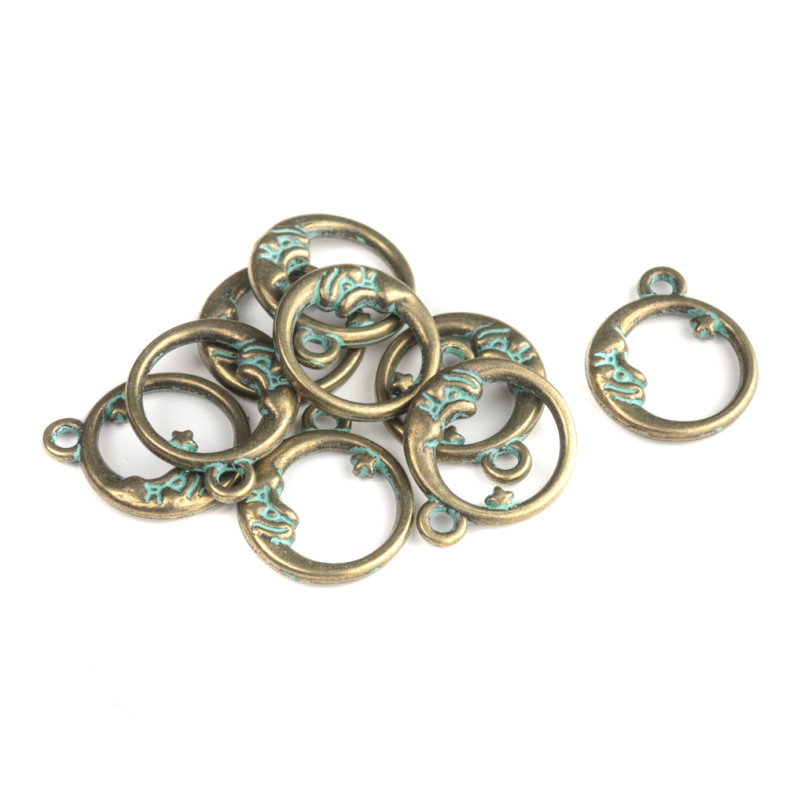 Metal pendant Moon oxidized bronze 1 pc.