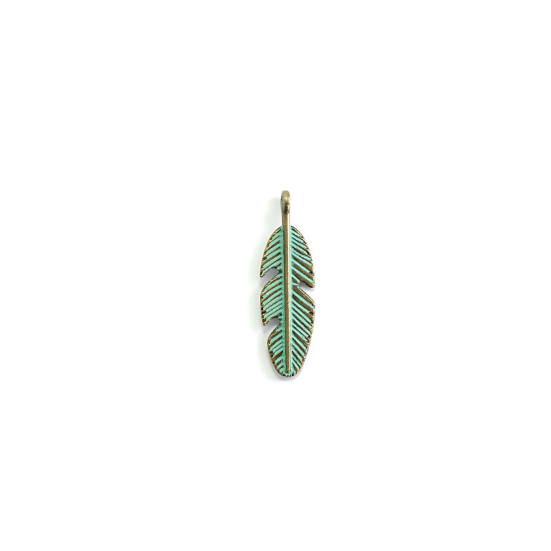 Metal pendant Feathers oxidized bronze 1 pc