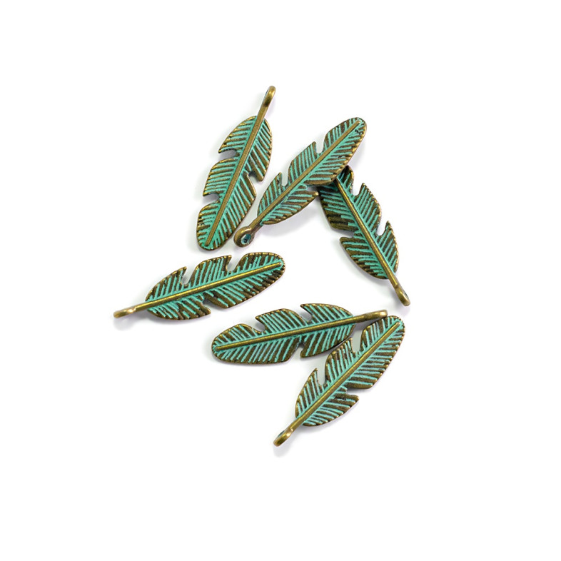 Metal pendant Feathers oxidized bronze 1 pc