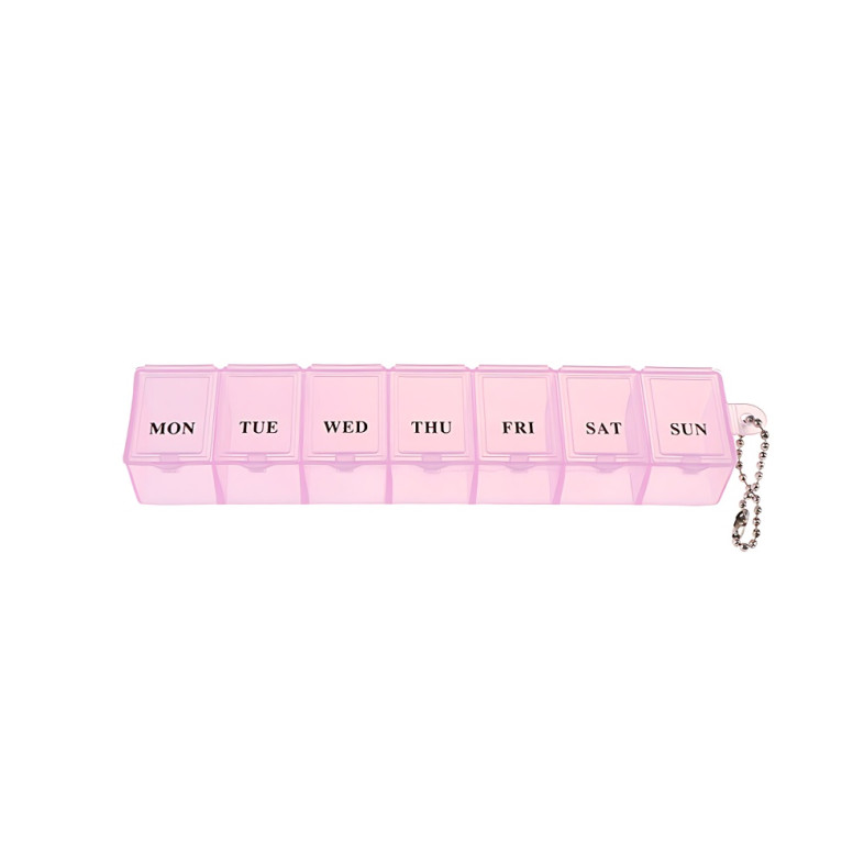 Pill container 15×2.5×3 cm Days of the week rectangular pink