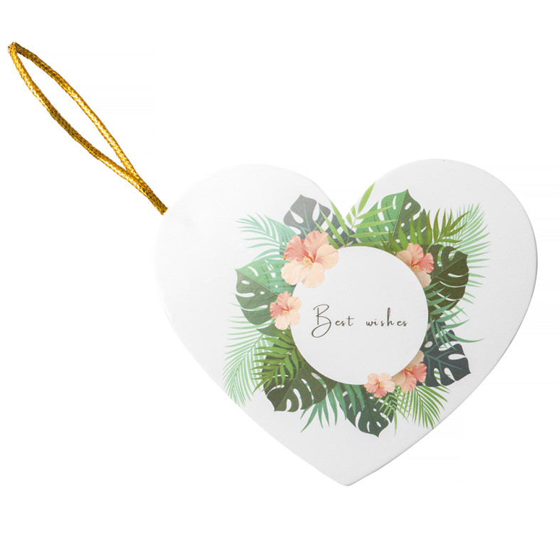 Postcard with bow 7.8 cm Best wishes tropical white 1 pc