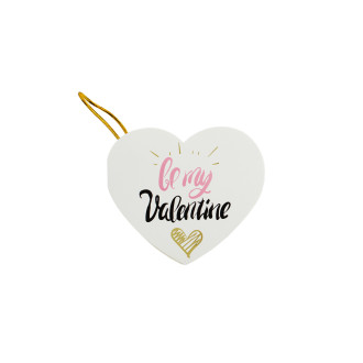 Pocztówka z kokarda 7,8 cm Be my Valentine z sercem bialy 1 szt.