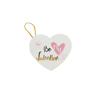 Pocztówka z kokarda 7,8 cm Be my Valentine z sercem i kwiatami biały 1 szt.