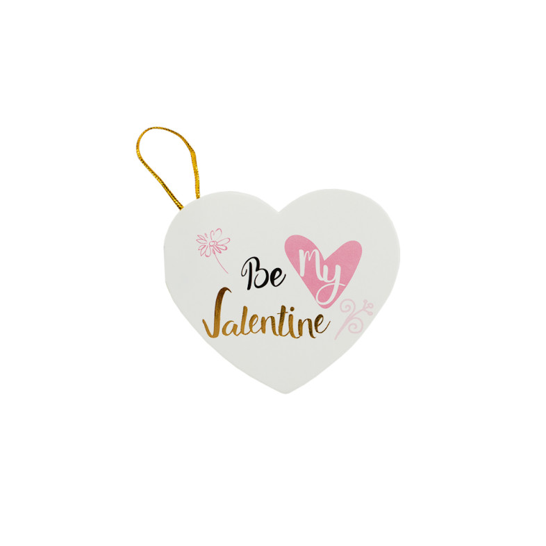 Листівка з бантом 7,8 см Be my Valentine з сердечком і квітами біла 1 шт