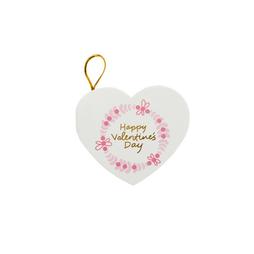 Postcard with a bow 7.8 cm Happy Valentine's Day in a wreath white 1 pc