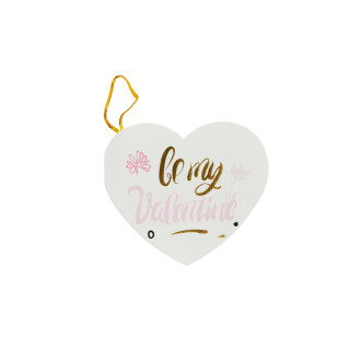 Pocztówka z kokarda 7,8 cm Be my Valentine z kwiatami bialy 1 szt.