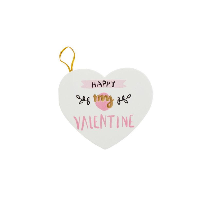 Postcard with bow 7.8 cm Happy my Valentine white 1 pc.