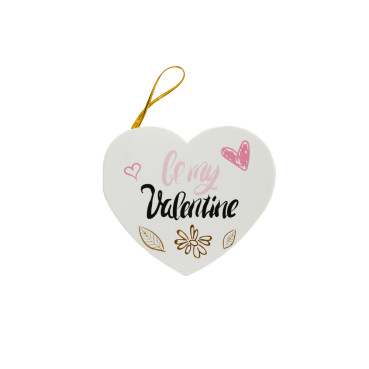 Листівка з бантом 7,8 см Be my Valentine з квітами і листям біла 1 шт