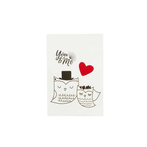 Postcard 6&times;9 cm Owls You & me white 1 pc.