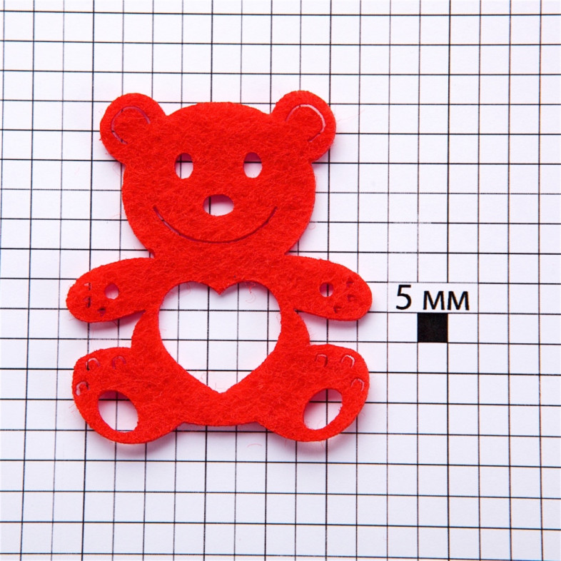 Фетровий елемент 55×50 мм Ведмедик червоний 1 шт