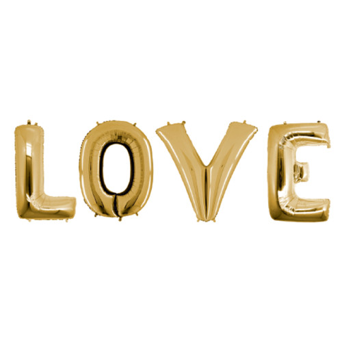 Inflatable balls 40 cm in the shape of the word LOVE, gold, 4 pieces