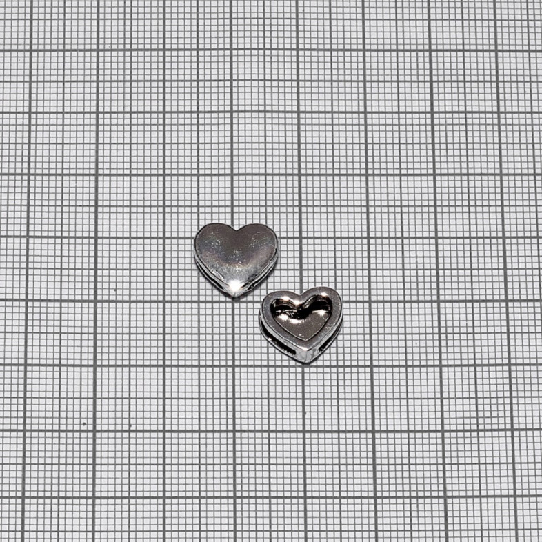 Slider bead 10.5×12 mm Heart cupronickel 1 pc