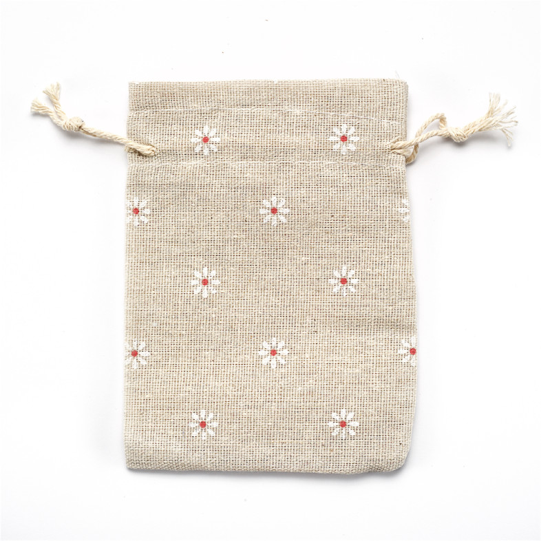 Decorative jute bag 14×10 cm with daisies