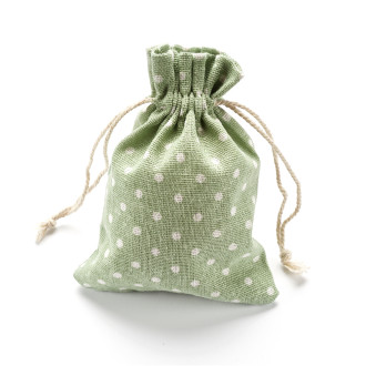 Decorative jute bag 14×10 cm light green with polka dots