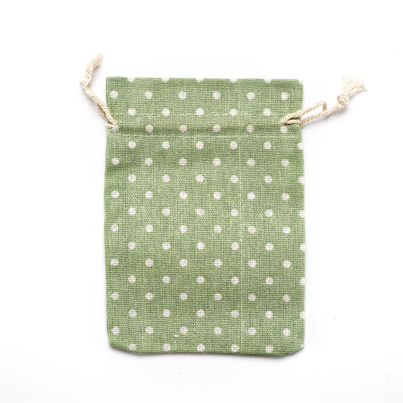 Decorative jute bag 14×10 cm light green with polka dots