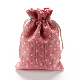 Decorative jute bag 14×10 cm pink with polka dots