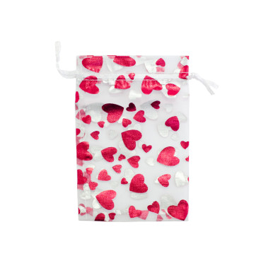 Decorative polyester bag 15×10 cm white heart