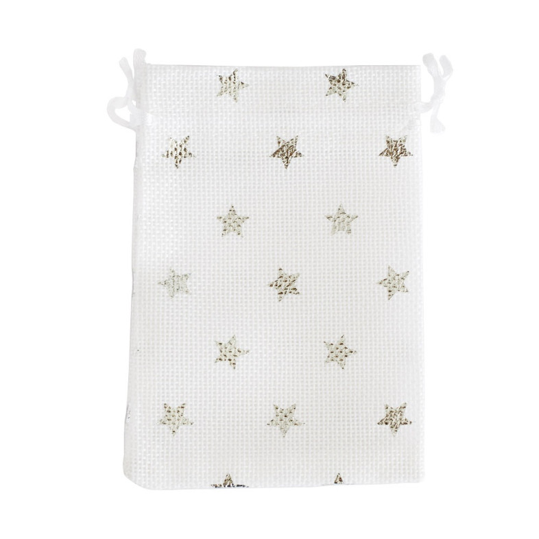 Decorative jute bag 14×10 cm white with pattern