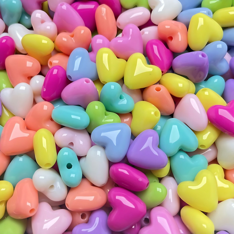 Koralik plastikowy 11x10 mm Serce mix kolorów op. 10 szt.