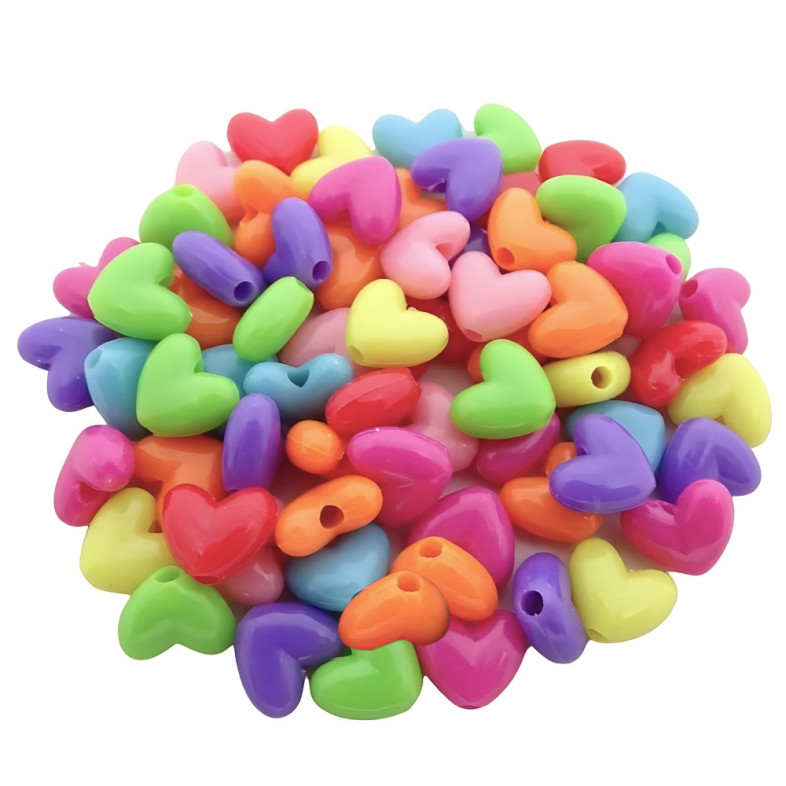 Koralik plastikowy 11x10 mm Serce mix kolorów op. 10 szt.