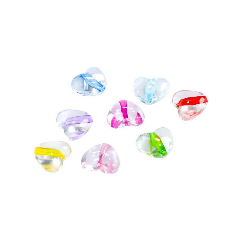 Koralik plastikowy kryształowy 9x6 mm Serce z kolorowym środkiem mix kolorów 1 szt.