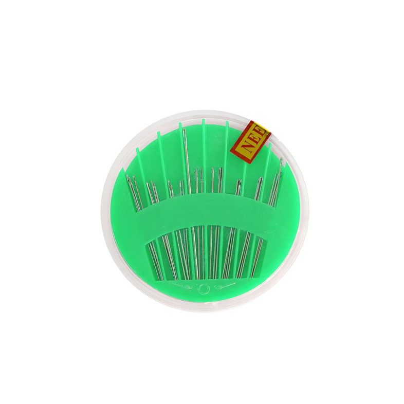Set of sewing needles in a container, green, pack of 24 pcs.