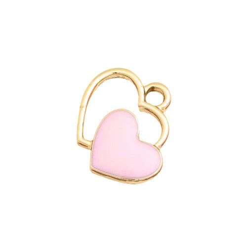 Enameled metal pendant Hearts pink 1 pc