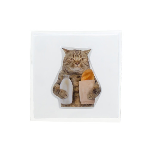 3D Sticker Cat with Milk and Loaf