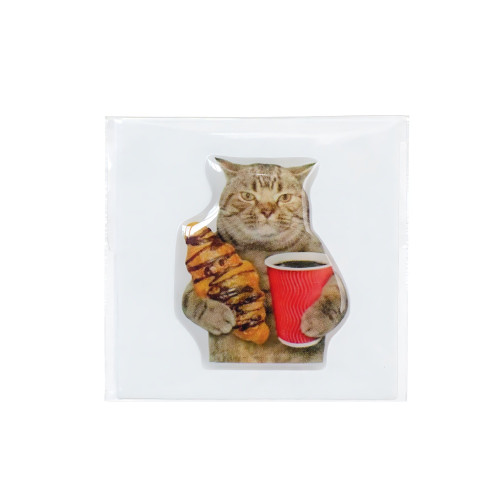 3D Sticker Cat with Coffee and Croissant
