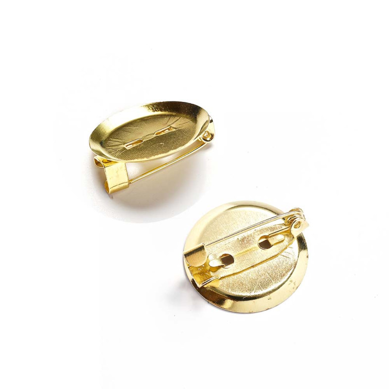 Brooch base 20 mm round adhesive gold 1 pc.