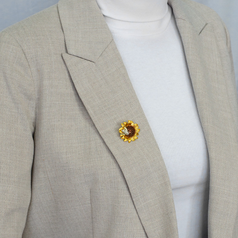 Brooch 29 mm Sunflower gold 1 pc