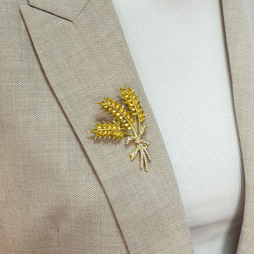 Brooch 72×54 mm Spikelet with rhinestones gold 1 pc