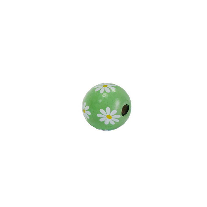 Wooden bead 15×15 mm floral green 1 pc.