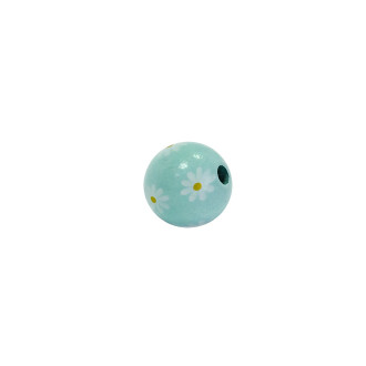 Wooden bead 15×15 mm floral blue 1 pc.