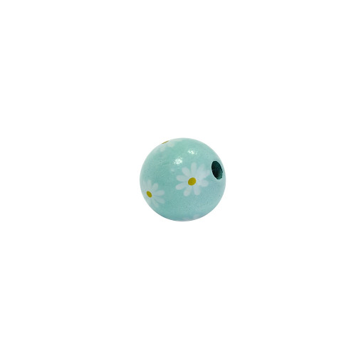 Wooden bead 15×15 mm floral blue 1 pc.