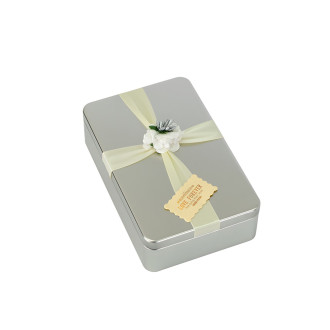 Metal box 19×12 cm with flower, silver, 1 pc.